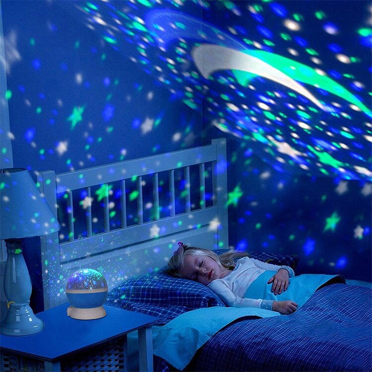 Ledet projektor stjerne måne nattelys himmel roterende betjent natlys lampe til børn børn baby soveværelse børnehave jul