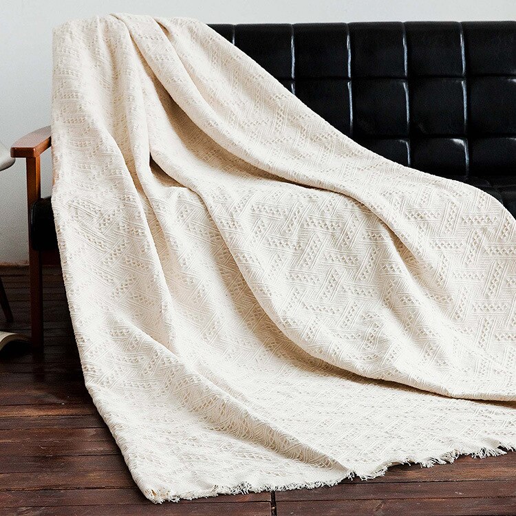 Nordisk stil solid hvitt pledd teppe bomull strikket sofatrekk t form tykt teppetrekk sofa pute hjemmetekstil: Default Title