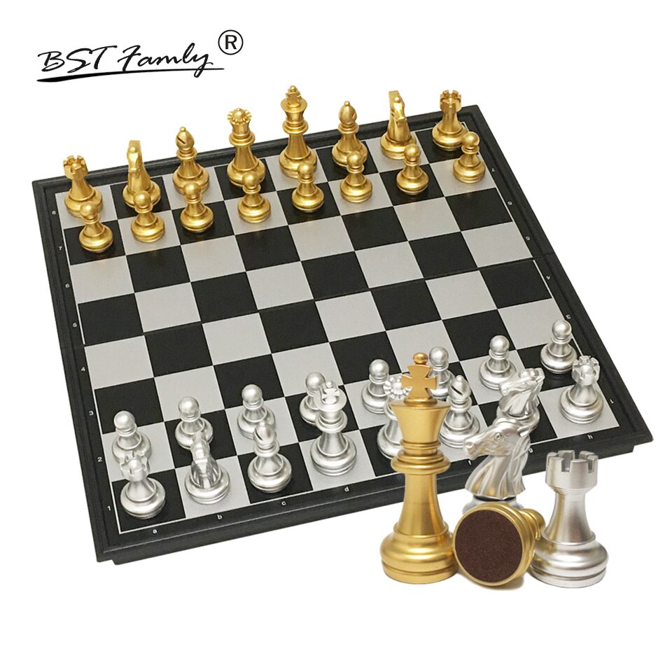 BSTFAMLY Plastic Chess Set Golden Chessman International Compitition Chess Folding Checkerboard Magnetic Chess Pieces I39