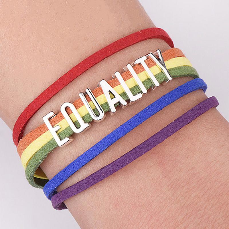 Pulseira de couro do orgulho gay, feita à mão, joia para amor, arco-íris, amizade igual, lésbicas, lgbt, pulseiras para homens, mulheres