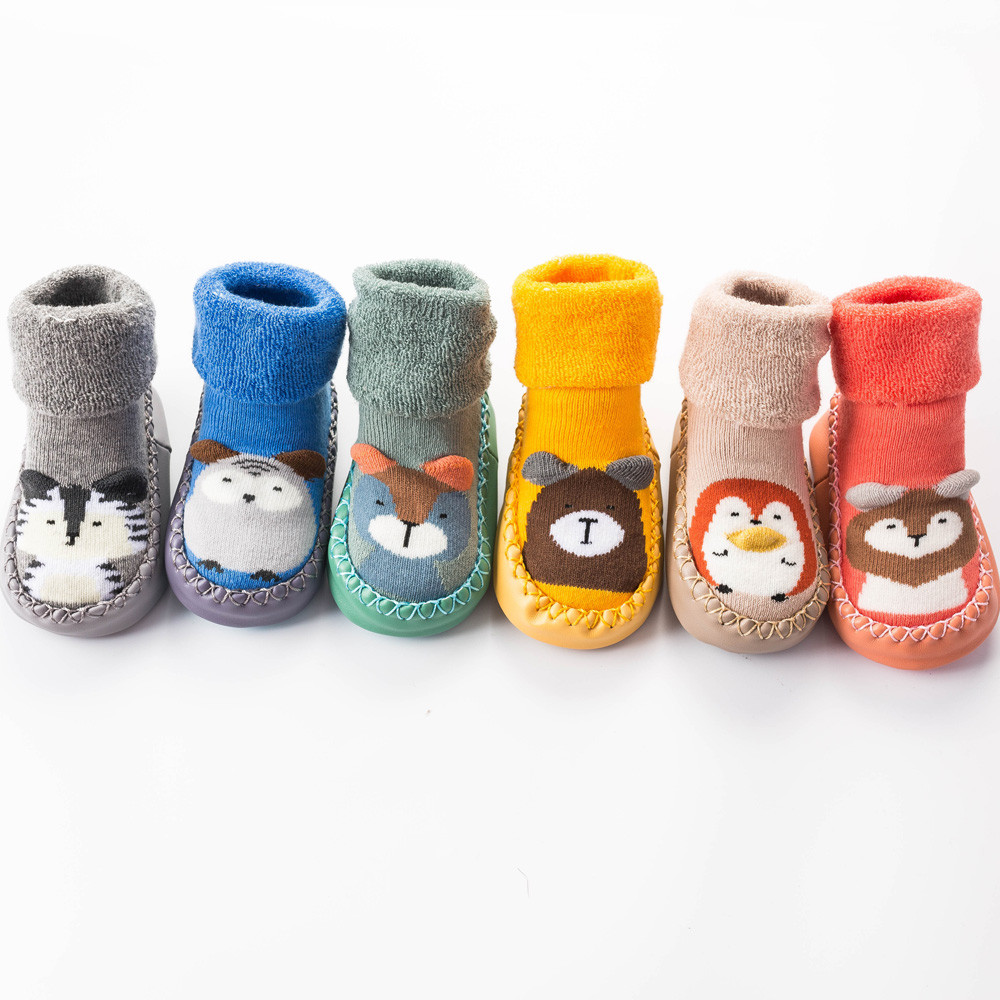 Otoño calcetines de bebé de invierno con zapatos de goma calcetines para niños calcetines de dibujos animados para bebés antideslizantes suelas de suelo de cuero para bebés