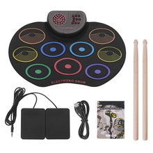 Digitale roll-up drumpadset, draagbare elektronische drumset, usb, 9 drumpads, ingebouwde luidspreker, lithiumbatterij, met stokken, voetpedaal: Default Title