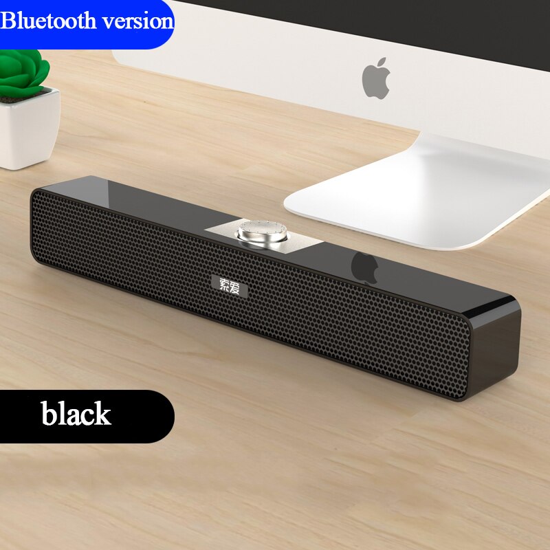 3D Surround Bluetooth 5.0 Soundbar USB Wired Computer Speakers Stereo Subwoofer Sound bar Loudspeaker for Laptop PC Theater TV: bluetooth ver black