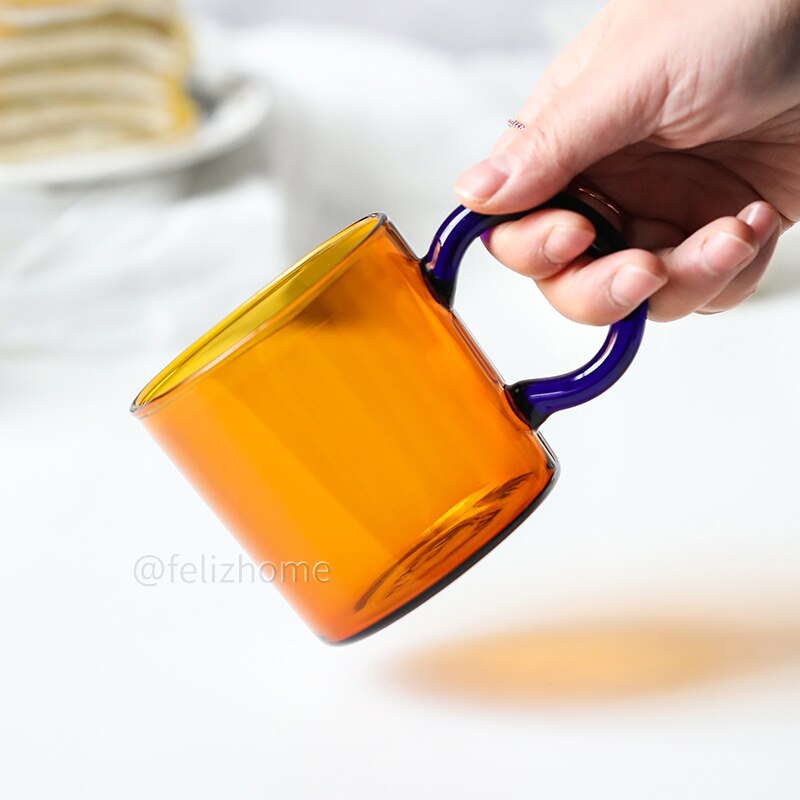 contrast color heat-resistant glass mug hanging ear coffee cup office household water cup high temperature resistance