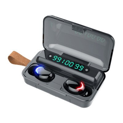 Wireless Earphones F9-5C TWS Digital Bluetooth 5.0 Earbuds Wireless 9D Stereo Sound Earphones for Phones Large Battery Capacity: 3 Dply Rope Blk