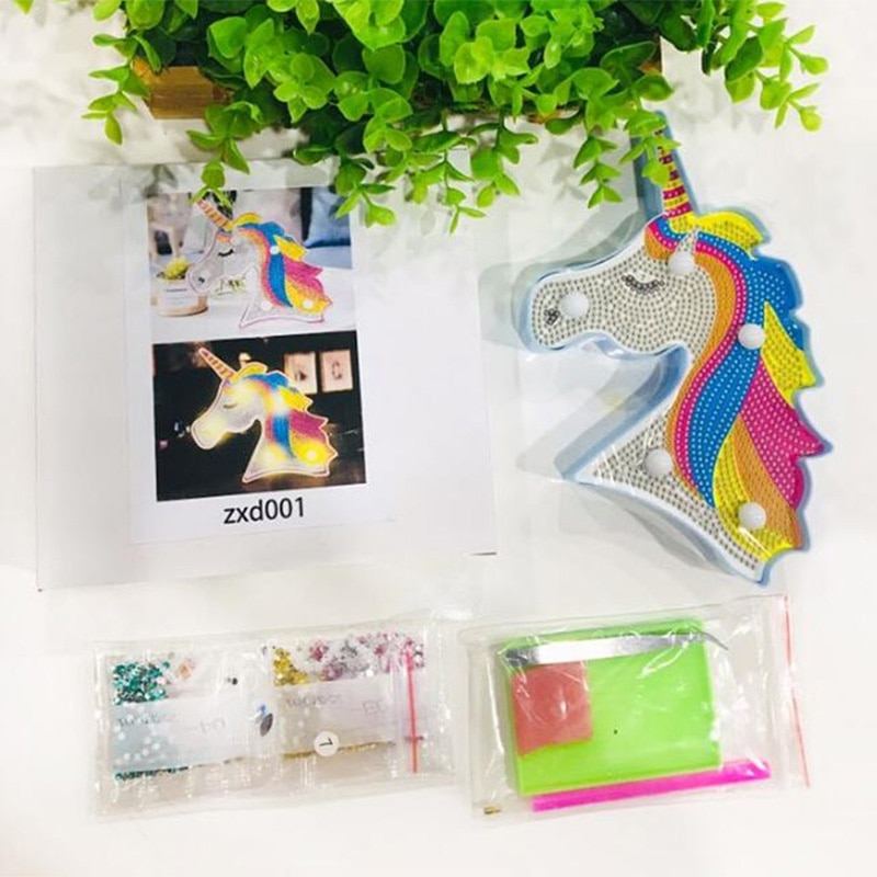 5D DIY Diamond Painting LED Light Cartoon Unicorn Mosaic Embroidery Unfinished Kit Christmas Home Decoration