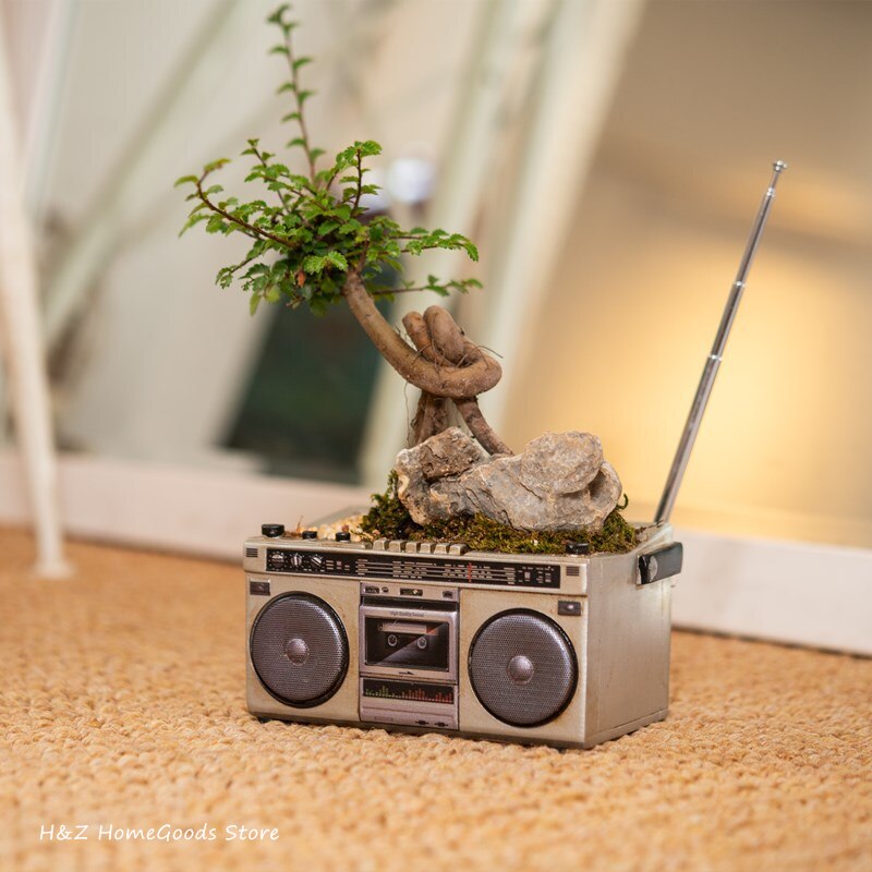 Retro radio tv-inspelare dator walkman form ornament saftiga blomkrukor för hem balkong dekoration