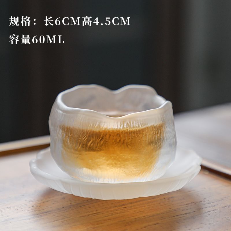 Heat-resistant Coloured Glaze Glass Cup Tea Cup Chinese Kung Fu Teacup Frosted Master Cup with Saucer Cloudy Household Small Cup: 10 cup saucer set