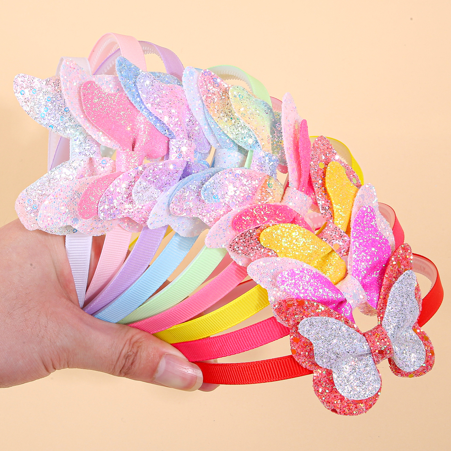 3 uds. Diademas con lazo para el pelo con purpurina para niñas y niños, diademas de plástico con lazos de mariposa brillantes, accesorios para el cabello para niños