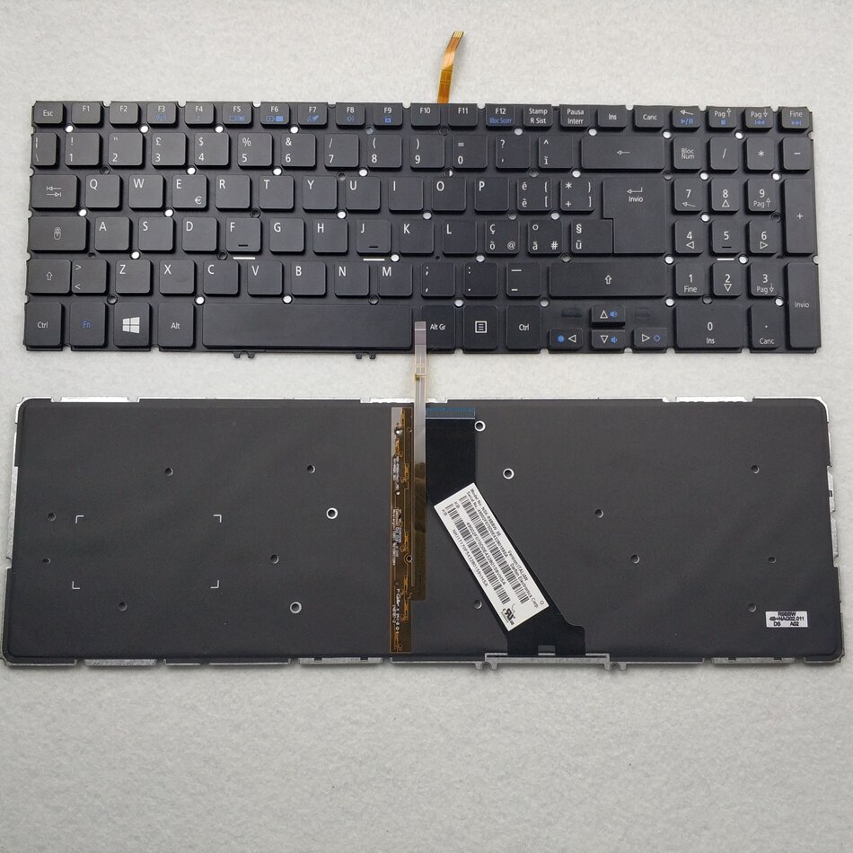 Rosyjska włoska turecka podświetlana klawiatura nordycki dla ACER aspirować V5-572 V5-572G V5-572P V5-572PG V5-573 V5-573G V5-573P V5-573PG: szary