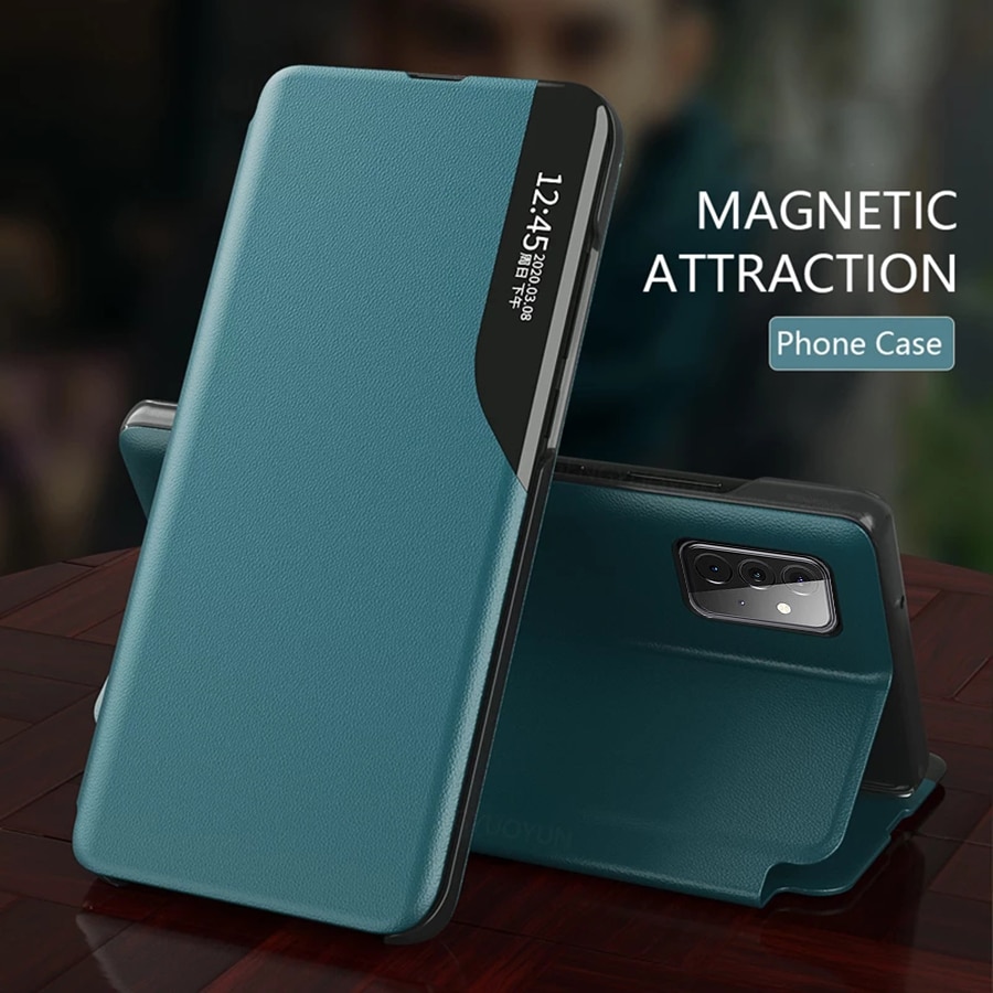 Funda de cuero con tapa para Samsung A32, carcasa magnética con ventana de visión inteligente para Galaxy A32 A 32 5G/4G A325 A326