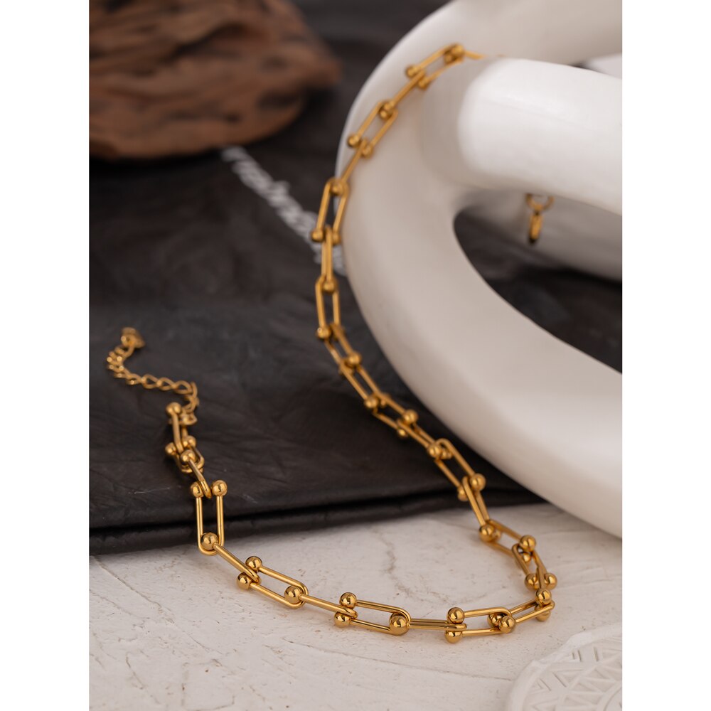 Yhpup Minimalistischen 316L Edelstahl Kette Kragen Halskette 18 k Metall Gold Aussage Halskette Schmuck Party