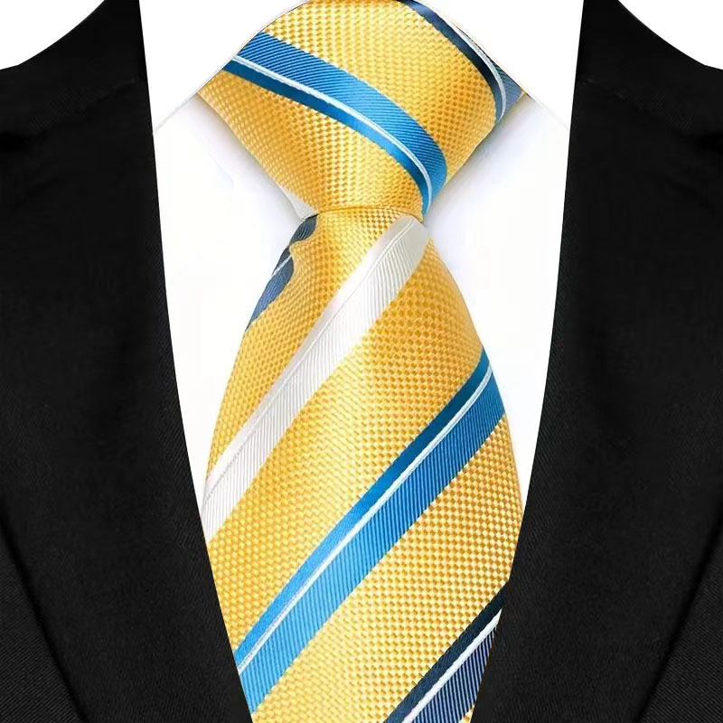 Gravata masculina luxuosa de 8cm, cor amarela, listras, gravatas sólidas para homens, noivo, jacquard, tecido, gravata de pescoço para negócios, festa de casamento: MULTI