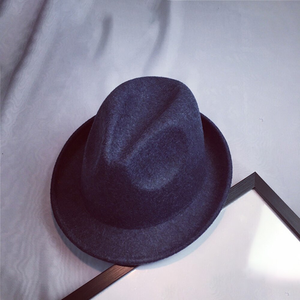 Bred fladstift sort flad kant filt jazz hat efterår vinter bowler hatte til kvinder mænd prom party cap ensfarvet gorra: 5