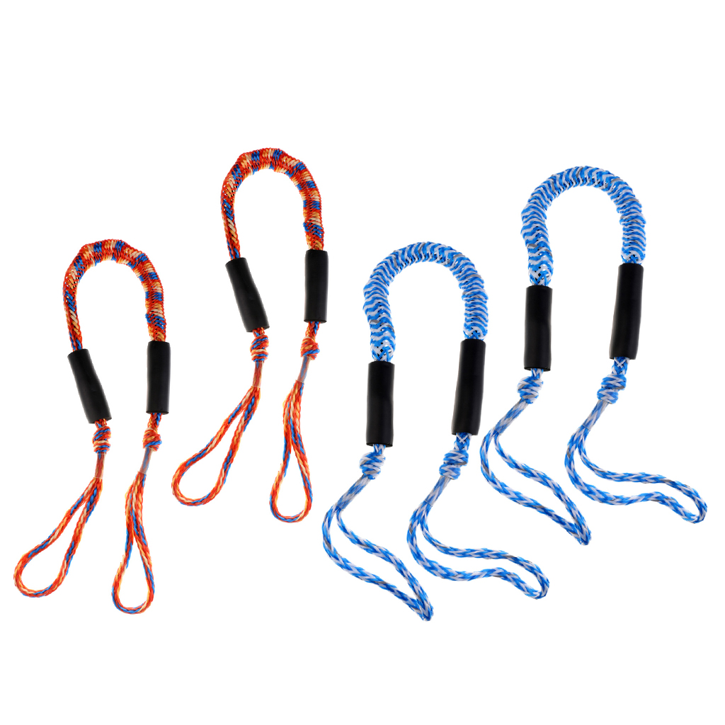 Pack of 4 - Soft Loops Tie-Down Straps - 3.5ft Polyester Webbing Bungee Cord for Marine Boat Dock - Orange/Blue +Blue/White
