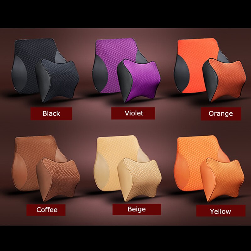 1PCS cute car seat headrest pillow leather solid for the neck rest waist back lumbar support cushion set auto pillow memory foam