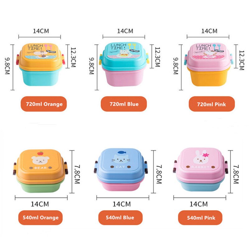 Søt sunn plast dobbel lag matboks tegneserie barn bento bokser matbeholder barn matboks bpa gratis