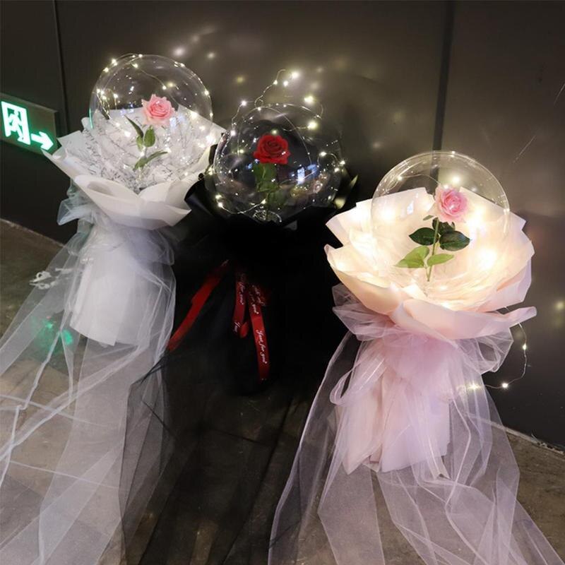 LED ballon lumineux Transparent rond mousse Rose Bouquet boule décoration fête mariage noël anniversaire fille Bobo S0E6