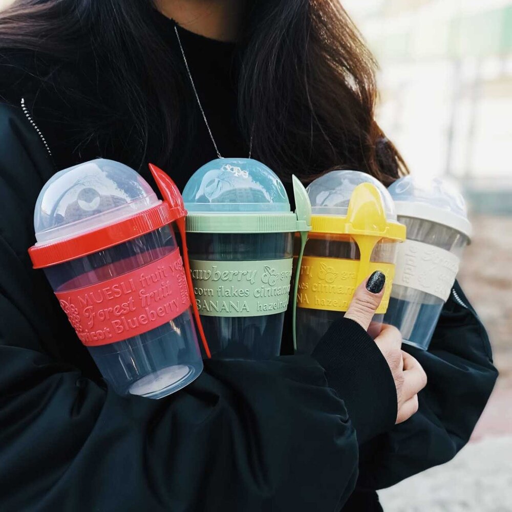 Chill To go Yoghurt Parfait cute cups muesli lunch box reusable Bottle Breakfast exotic Fruit with Spoon Holder party
