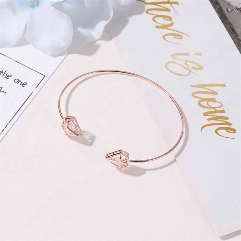 Bangles Hollow Out Triangle Bracelets Women Simple Zircon Jewellery Bracelet Geometric Jewelry Hand Made Trendy Armband