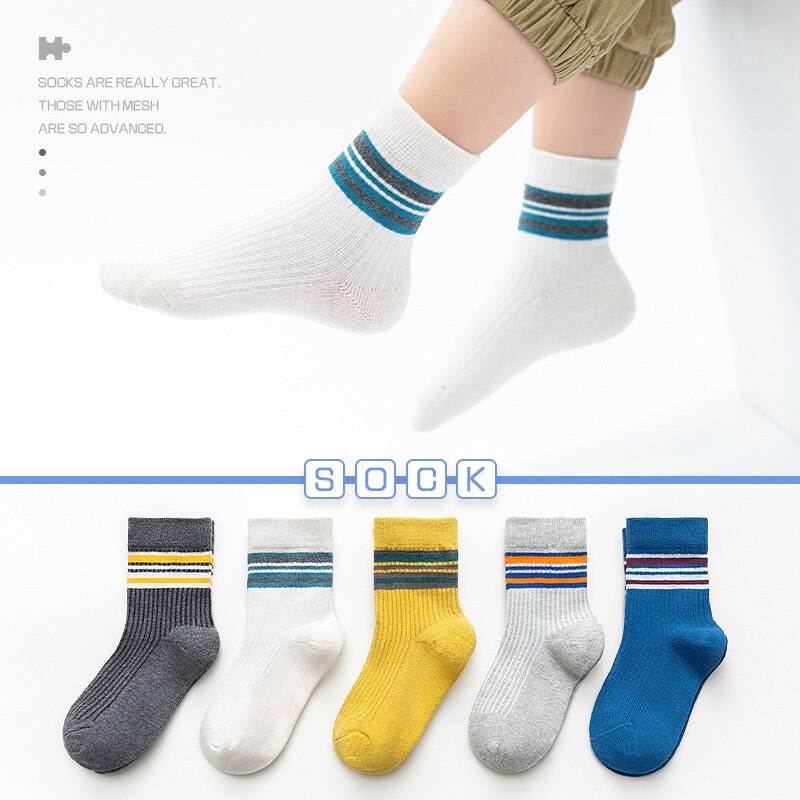 5Pairs Set Simple Color Spring Fall Winter Baby Boy Girl Kids Soft Cotton Socks