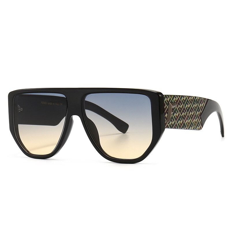 Dames zonnebrillen dames heren vintage luxe merk shield platte bovenkant ovale zonnebril voor dames  uv400: Zwart blauw bruin