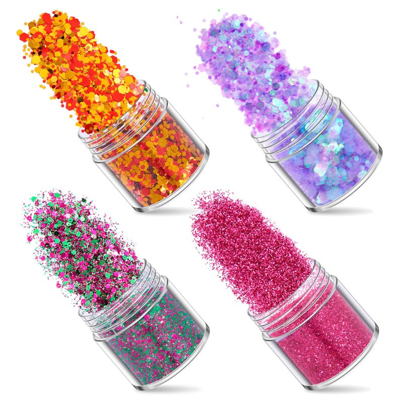 12 couleurs mélangées maquillage holographique grosses paillettes visage corps yeux cheveux ongles résine époxy Festival gros hexagones paillettes