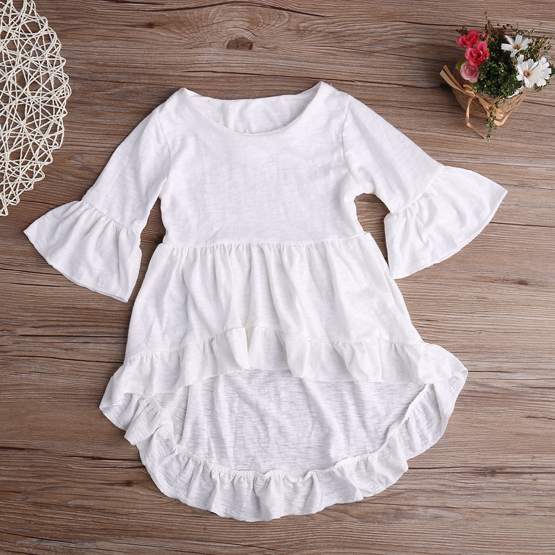 Ragazze Dei Vestiti di Colore Solido Top Camicette Del Bambino Delle Ragazze Bianco Magliette E Camicette Increspato di Cotone Abiti Magliette E Camicette Vestiti: 5