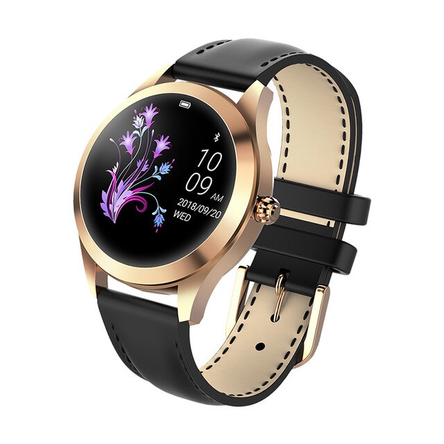 Frauen Smart Uhr Sport Schrittzähler Wasserdicht Modische dame stil Herz Rate Monitor Fitness damen smartwatch für Android IOS: black leather