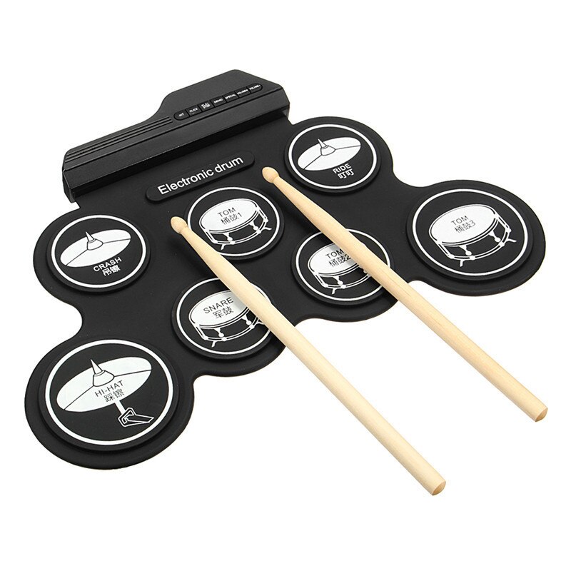 Batteria elettronica Digital USB 7 Pad Roll up Drum Set Kit batteria elettrica in Silicone con percussione pedale bacchetta