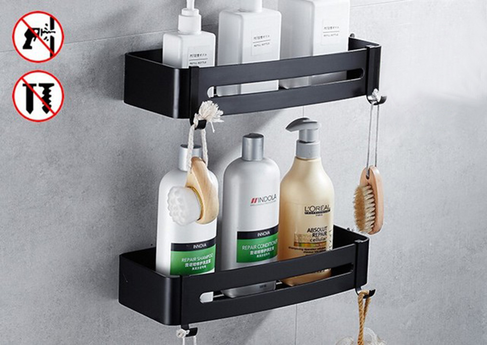 Dreieck Handtuch Dusche Storage Rack Schwarz Ecke Regale Wand Montiert Aluminium Lagerung Korb Organizer Bad Zubehör: B-Rectangle-2 tiers