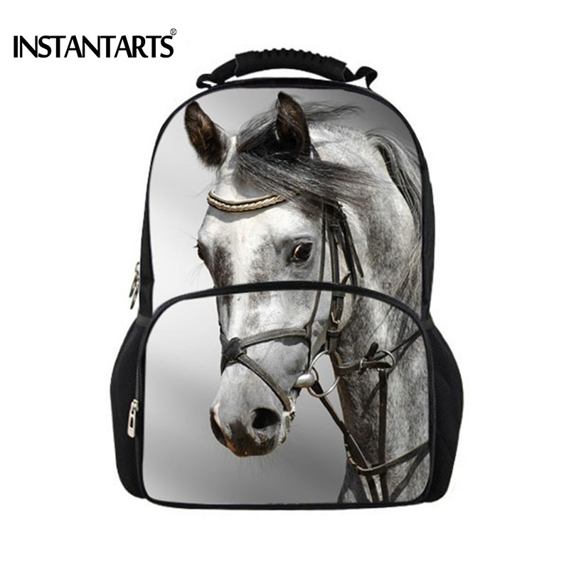 INSTANTARTS Cool Crazy Horse Men Felt Backpacks Travel Laptop Bagpack for Teenager Boys 3D Animal Printing Backpack Man Mochilas: Z318A