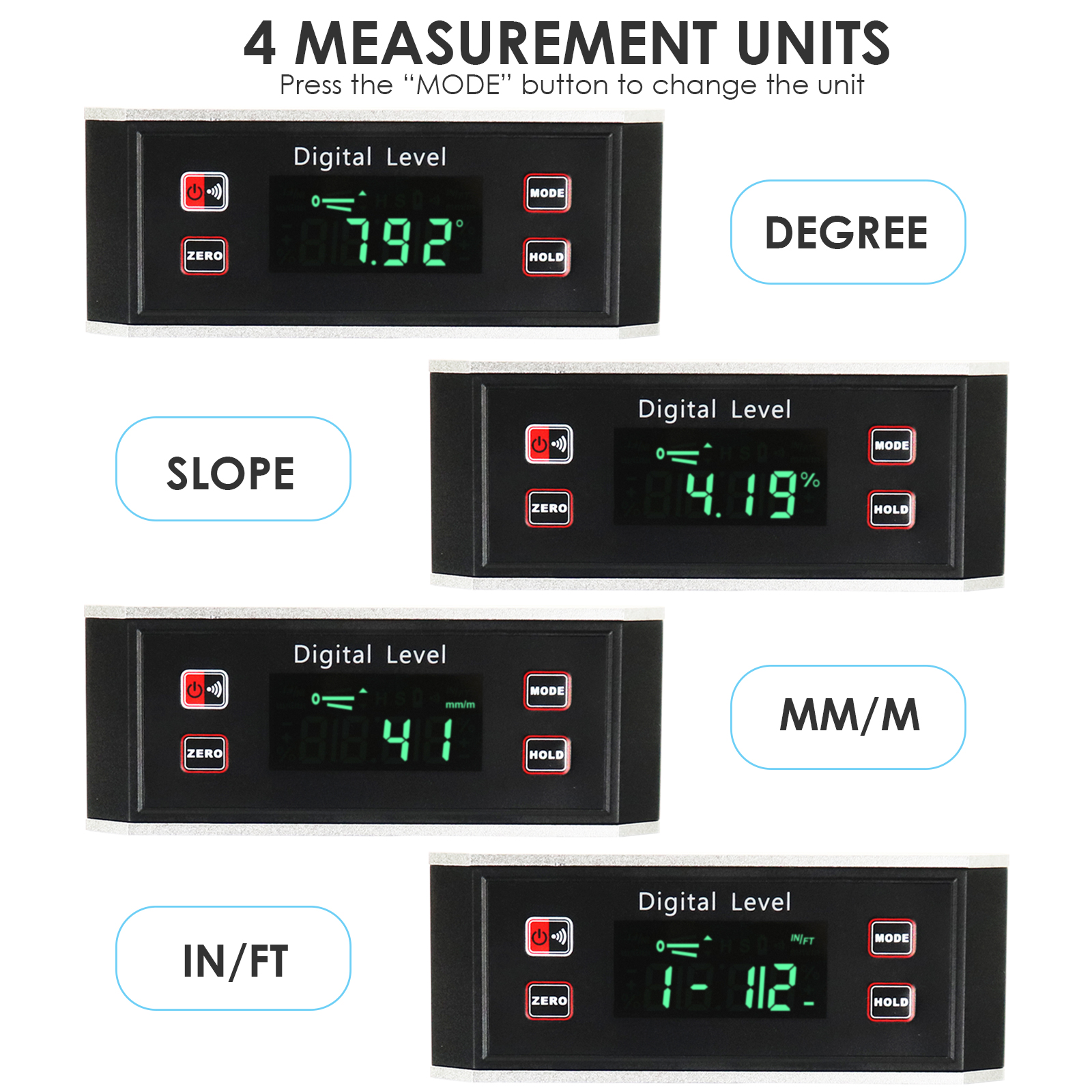 Digital Electronic Inclinometer Angle Finder Protractor Level Gauge With V-Groove Magnetic Base Always Upright Reading