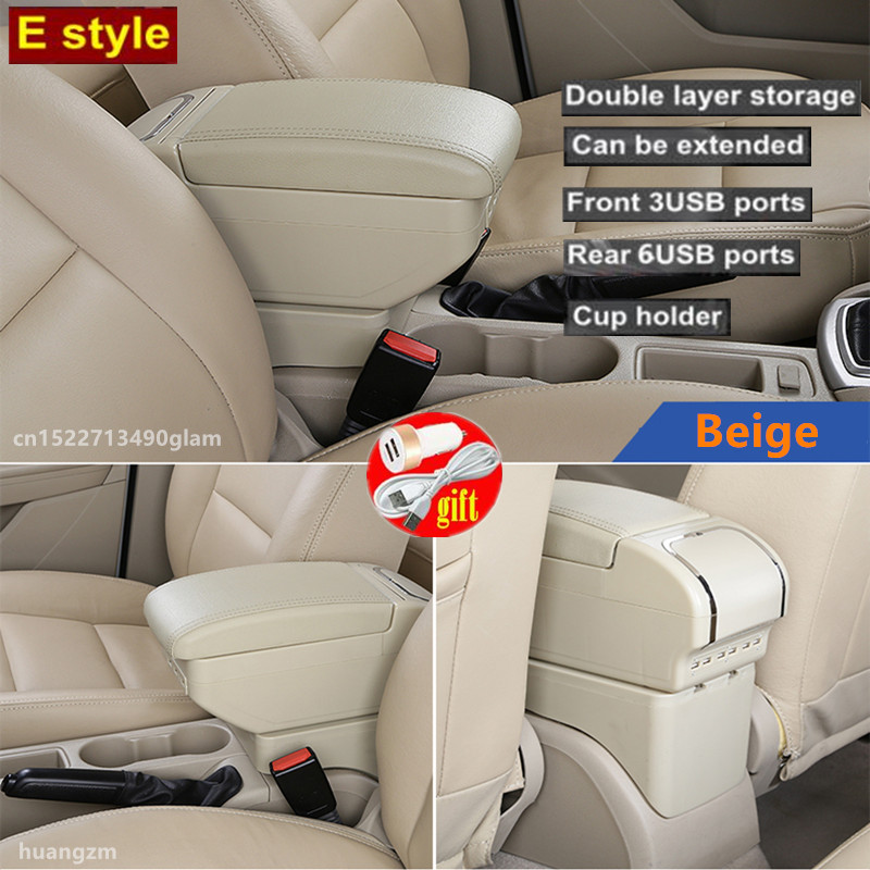 For MG ZS armrest box central Store content box car-styling decoration accessory With cup holder USB: E  Beige 9 USB