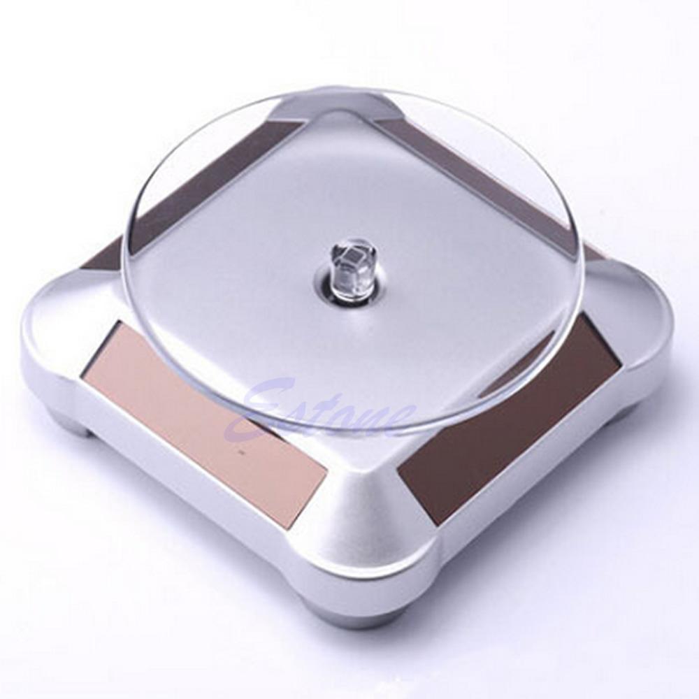 Solar Showcase 360 Rotating Turntable Jewelry Watch Ring Phone Display Stand: Silver