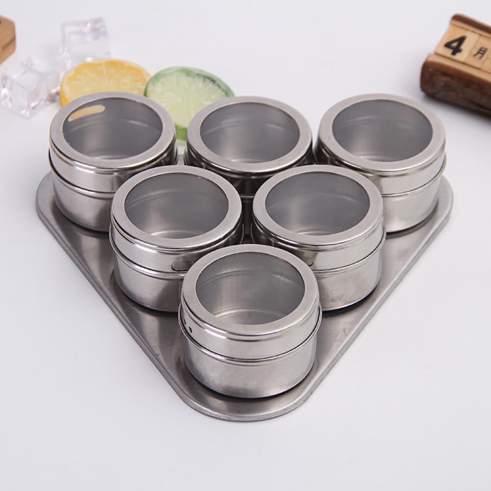 Pots à épices magnétiques en acier inoxydable, avec support mural, récipients d&#39;assaisonnement, outils de pulvérisation pour poivre: 6Pcs B