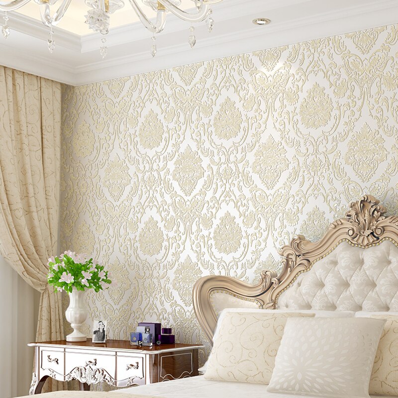 Papier peint 3D gaufré, damassé moderne, décoration d'interieur pour chambre à coucher, salon