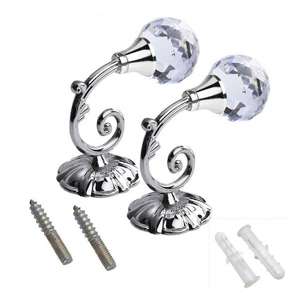 Ganchos grandes de Metal para cortina, ganchos de bola de cristal con borla para pared, soporte de suspensión, varillas de cortina, accesorios de almacenamiento para el hogar, 2 unids/par: B