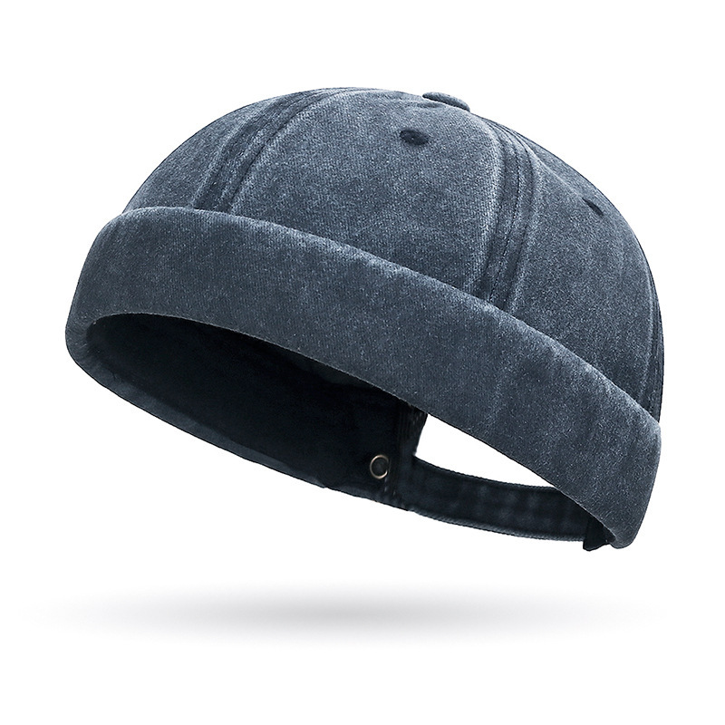 Brimless Hats for Men Womens Skullcap Mens Vintage Docker Beanie Cap Washed Cotton Rolled Cuff Harbour Hat: Navy Blue