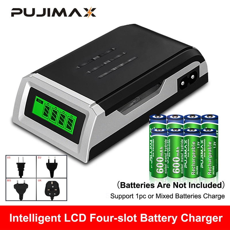 PUJIMAX LCD-002 LCD Display Met 4 Slots Smart Intelligent Battery Charger Voor AA/AAA NiCd NiMh Oplaadbare Batterijen