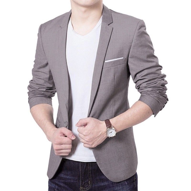 Charm män casual slim fit kavaj kavaj kostym med en knapp snygga formell kappa jacka toppar: Grå / Xxxl