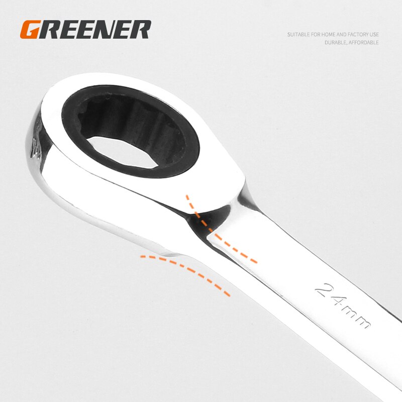 Groener Chrome Vanadium Ring Dubbele Hoofd Ratelsleutel Omkeerbare 8-9-10-12-13-14-15-16-17-18-19mm Ratchet Combinatie Spanner