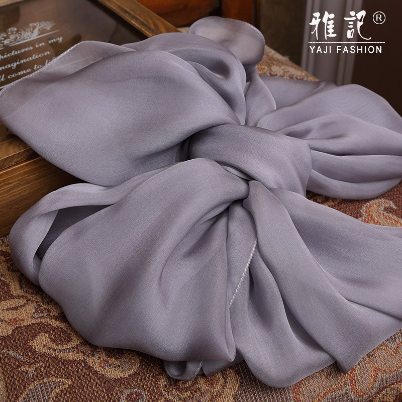 Pañuelo de seda auténtica gris para mujer talla grande suave longitud georgette seda bufanda señora color sólido Otoño Invierno Primavera Verano