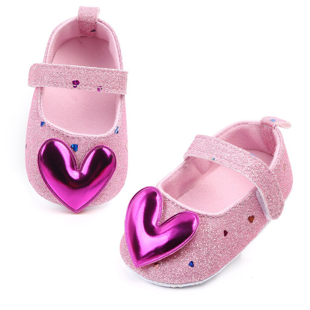 Baby Shoes Toddler Newborn Baby Crib Shoes Heart-Shaped Princess Baby Soft Sole Prewalker For Baby Girls First Walk