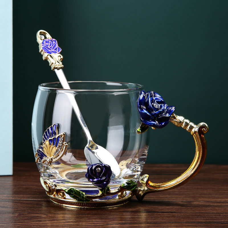 Home water cup heat-resistant glass tea cup coffee cup flower tea cup wine glasses whiskey glass water bottle: C330ml