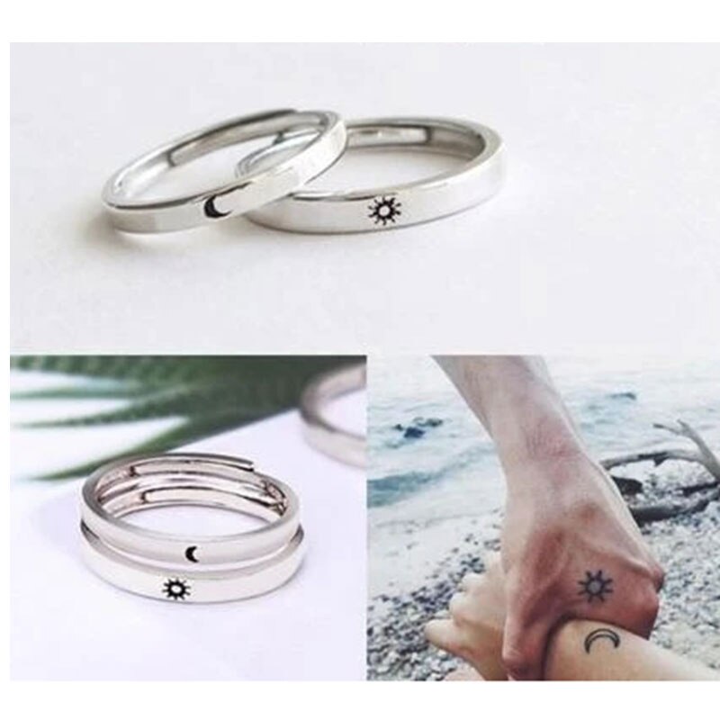 2 Pcs Promise Ring Set Zon En Maan Stijl Verzilveren Band Ring Voor Paar Vriendje Vriendin RERI889