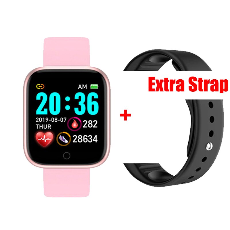 Smart Uhr Männer Herz Rate Fitness Tracker Sport Blutdruck Monitor Smart Uhr D20 Frauen Smartwatch für Android IOS: pink add black