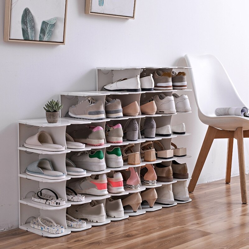 6 Layers Shoe Organizer Rack DIY Assembly Stackable Adjustable Multifunction Storage Shelf Stand Box for Entryway Closet