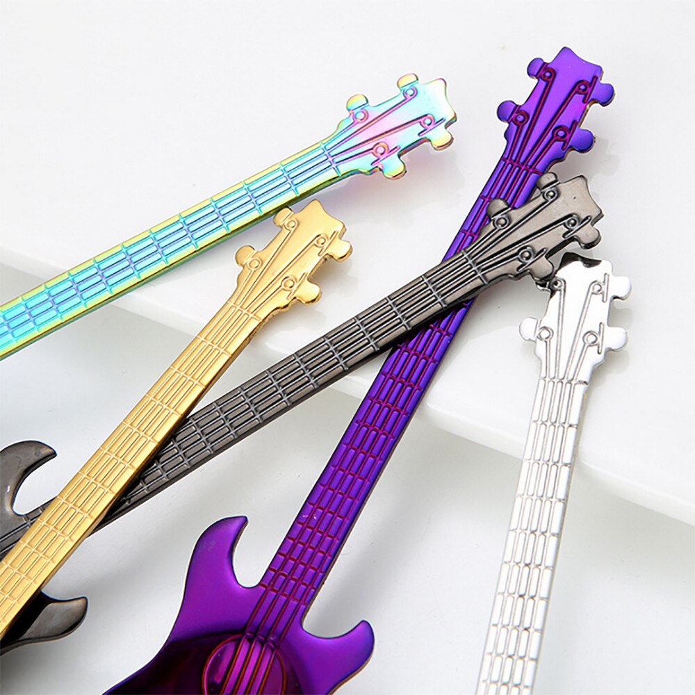 Cuchara de café de acero inoxidable 12cm Multicolor fácil para limpiar la guitarra cucharas Arco Iris café cuchara cubiertos bebiendo herramientas F123