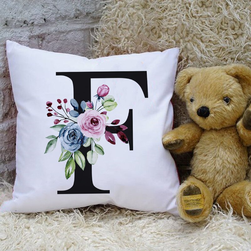 Woondecoratie Kussenhoes Eenvoudige Brief Bloemenprint Sierkussen Case Slaapkamer Woonkamer Decoratie Kussensloop Cojines: Z04004-DCCWH-